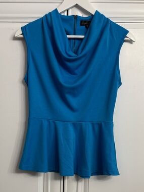 Industry 212 Size Small Blue Sleeveless Top Cowl/Draped Neck Peplum Waist Zipper